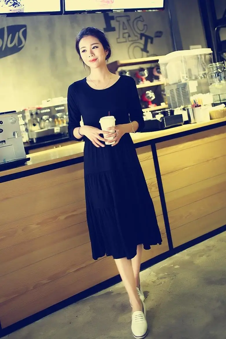 Black Long Sleeve Long Cake Dress for Women — feature 18
