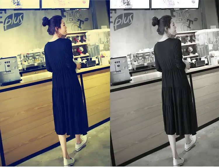 Black Long Sleeve Long Cake Dress for Women — feature 19