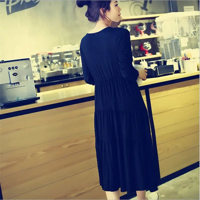 Black Long Sleeve Long Cake Dress for Women — feature 21