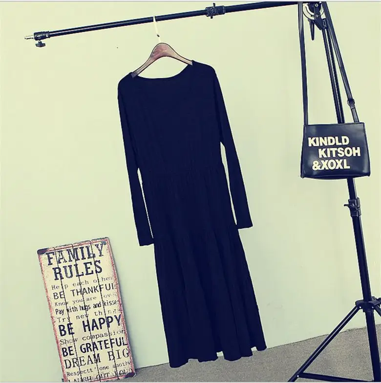 Black Long Sleeve Long Cake Dress for Women — feature 23