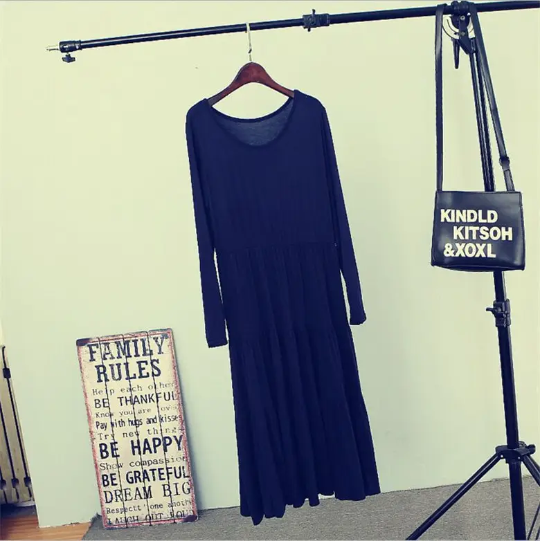 Black Long Sleeve Long Cake Dress for Women — feature 25