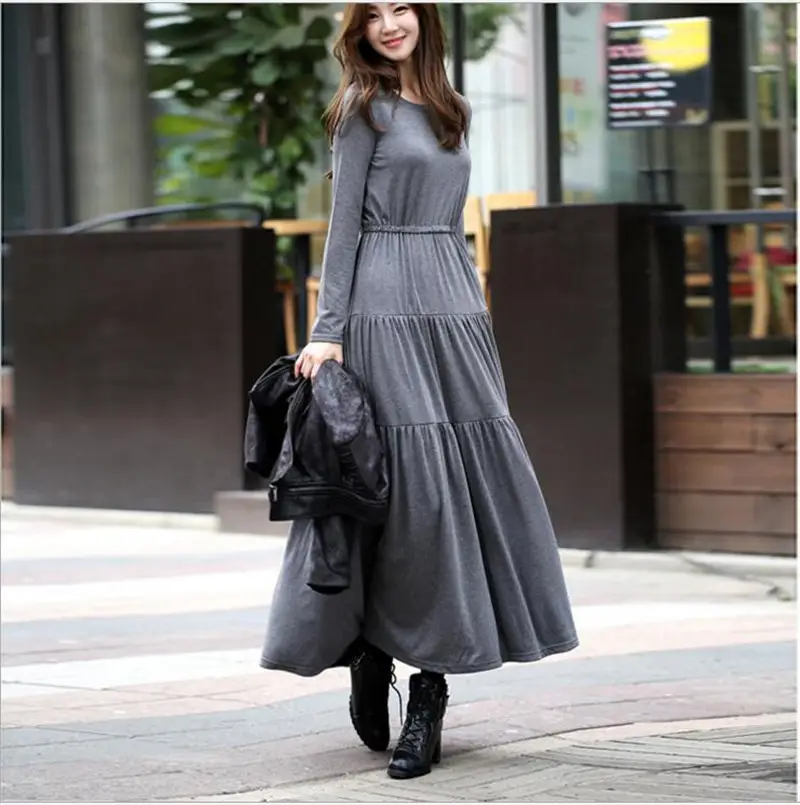 Black Long Sleeve Long Cake Dress for Women - Image 4