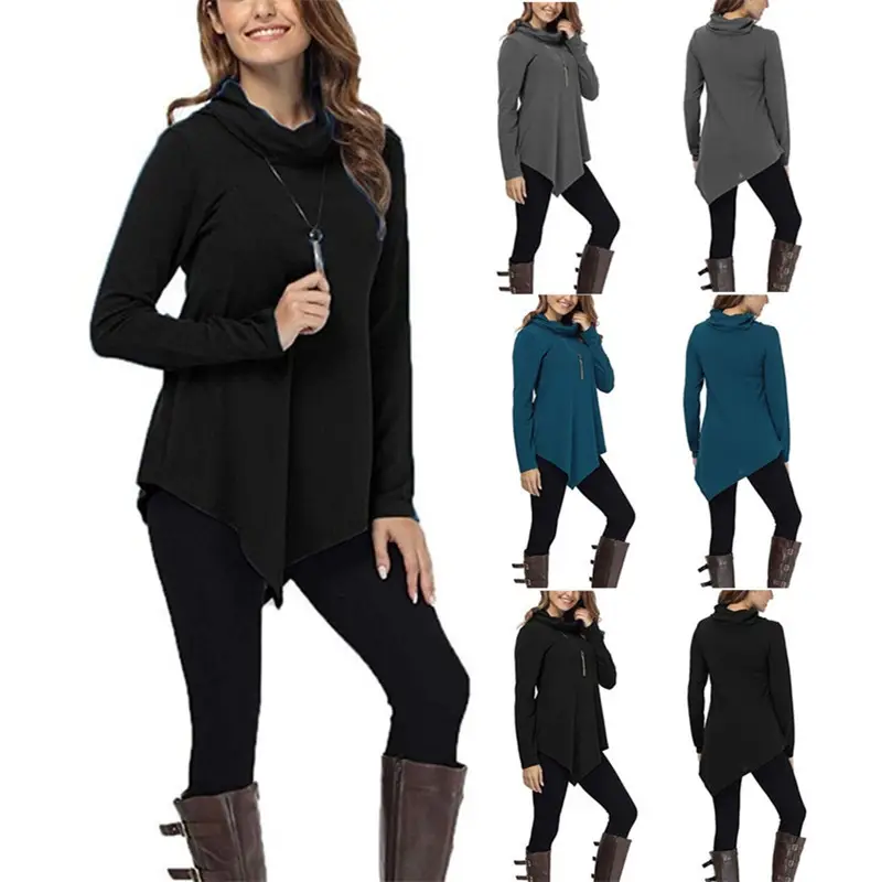 2025 Women's Pile Collar Top with Long Sleeve Grey Top - Image 4