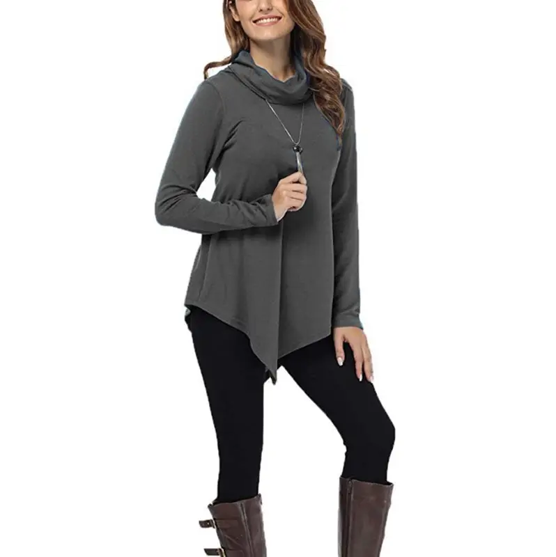 2025 Women's Pile Collar Top with Long Sleeve Grey Top - Image 2