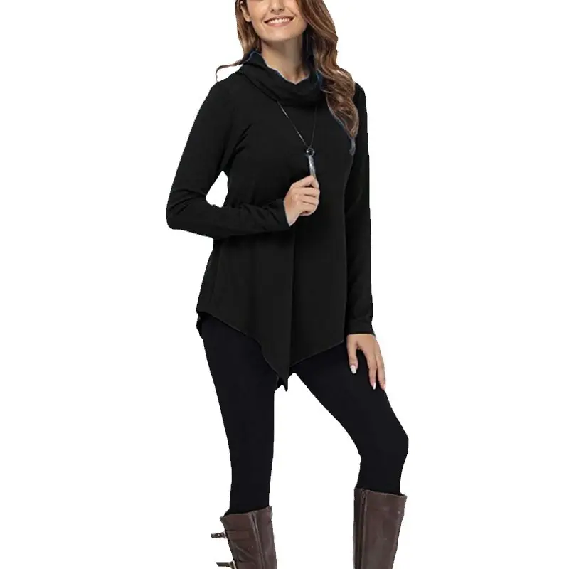 2025 Women's Pile Collar Top with Long Sleeve Grey Top - Image 7