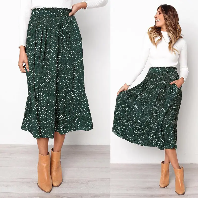 Black Polka Dot Flap Pocket Skirt with Pleated Hem - Image 8