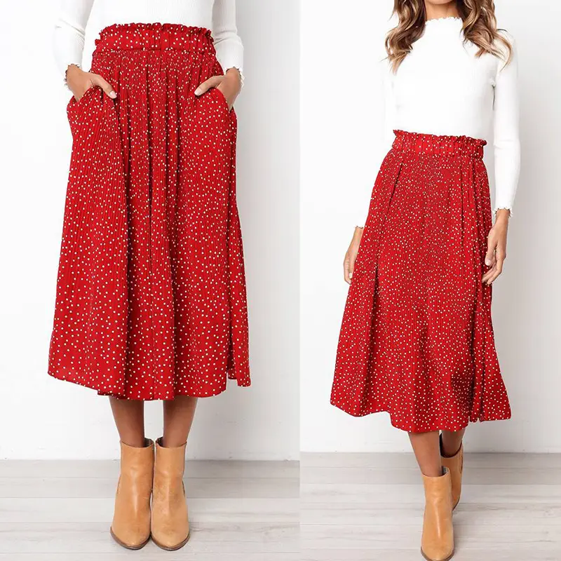 Black Polka Dot Flap Pocket Skirt with Pleated Hem - Image 9