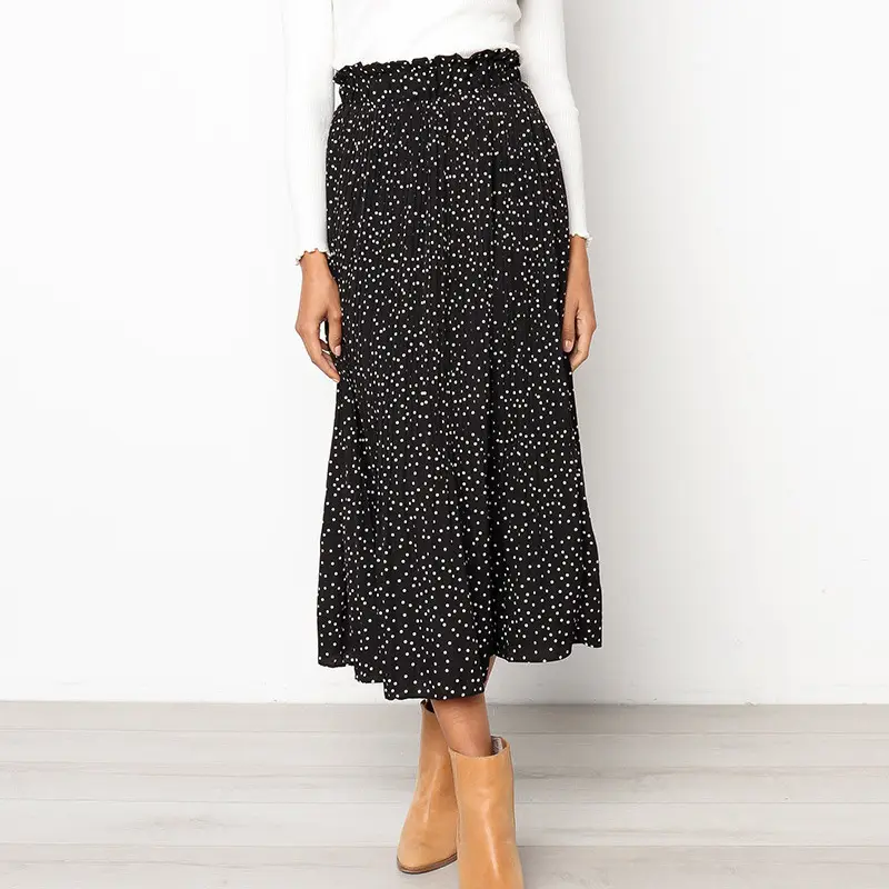 Black Polka Dot Flap Pocket Skirt with Pleated Hem - Image 10