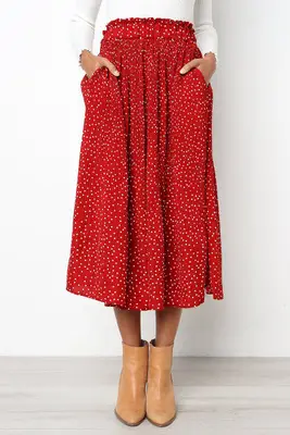Black Polka Dot Flap Pocket Skirt with Pleated Hem - Image 2