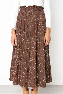 Black Polka Dot Flap Pocket Skirt with Pleated Hem - Image 4