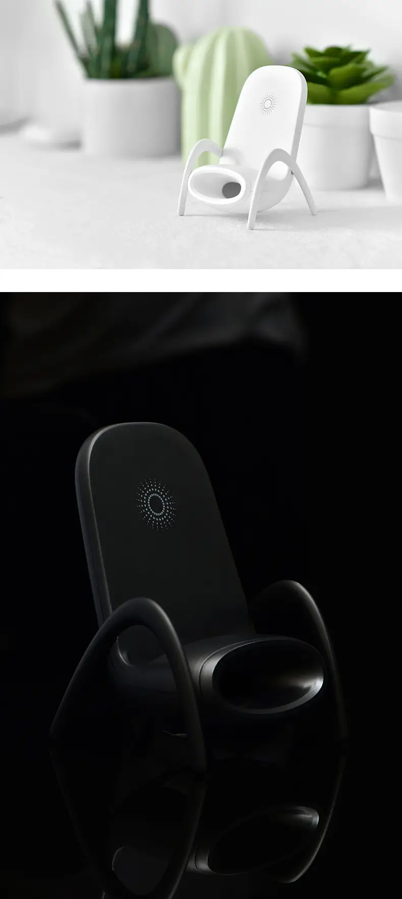 White 2-in-1 Phone Stand with 15W Wireless Charger — feature 12