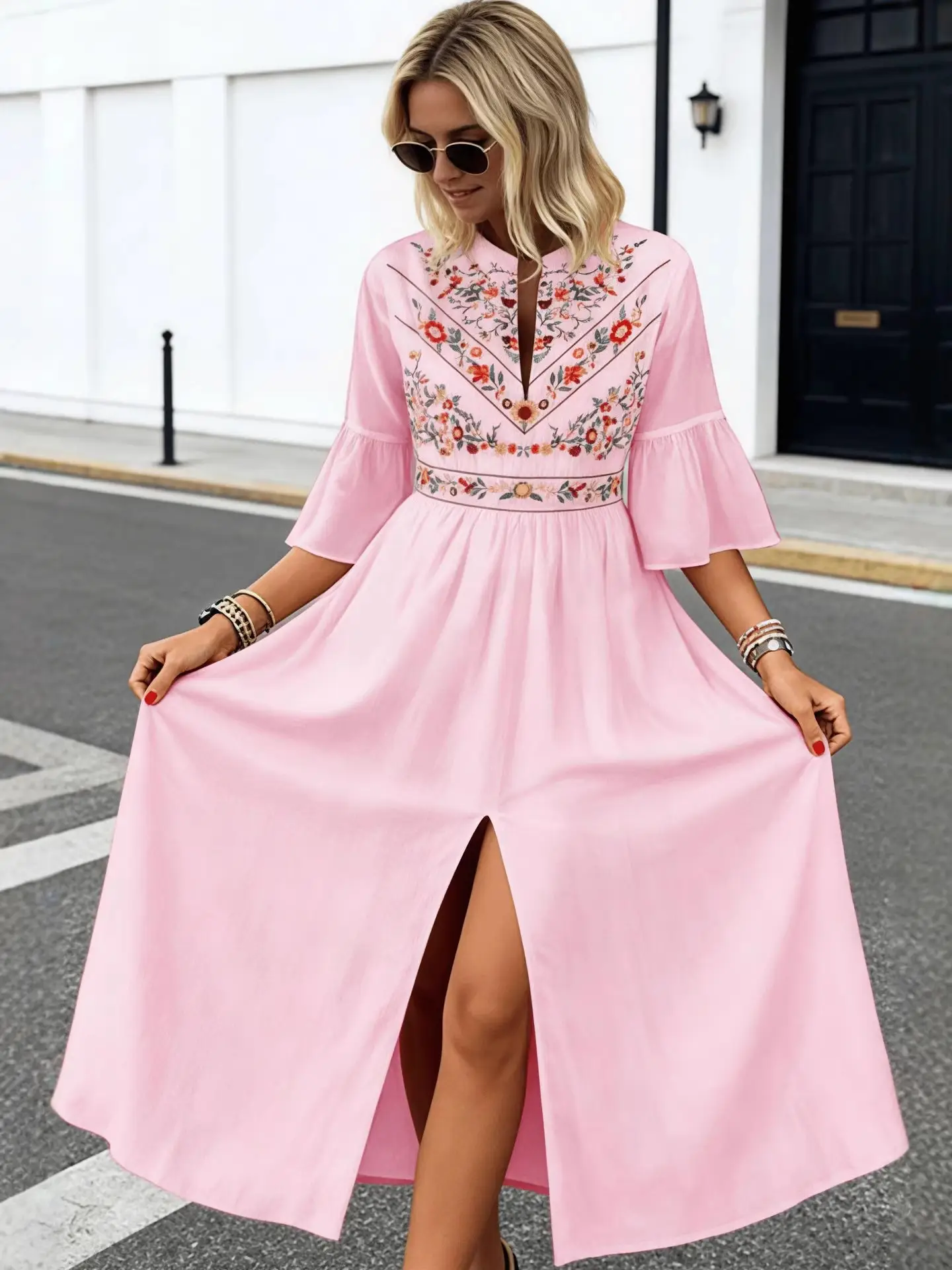 Black Ethnic Printed A-Line Dress with Patchwork Design - Image 6