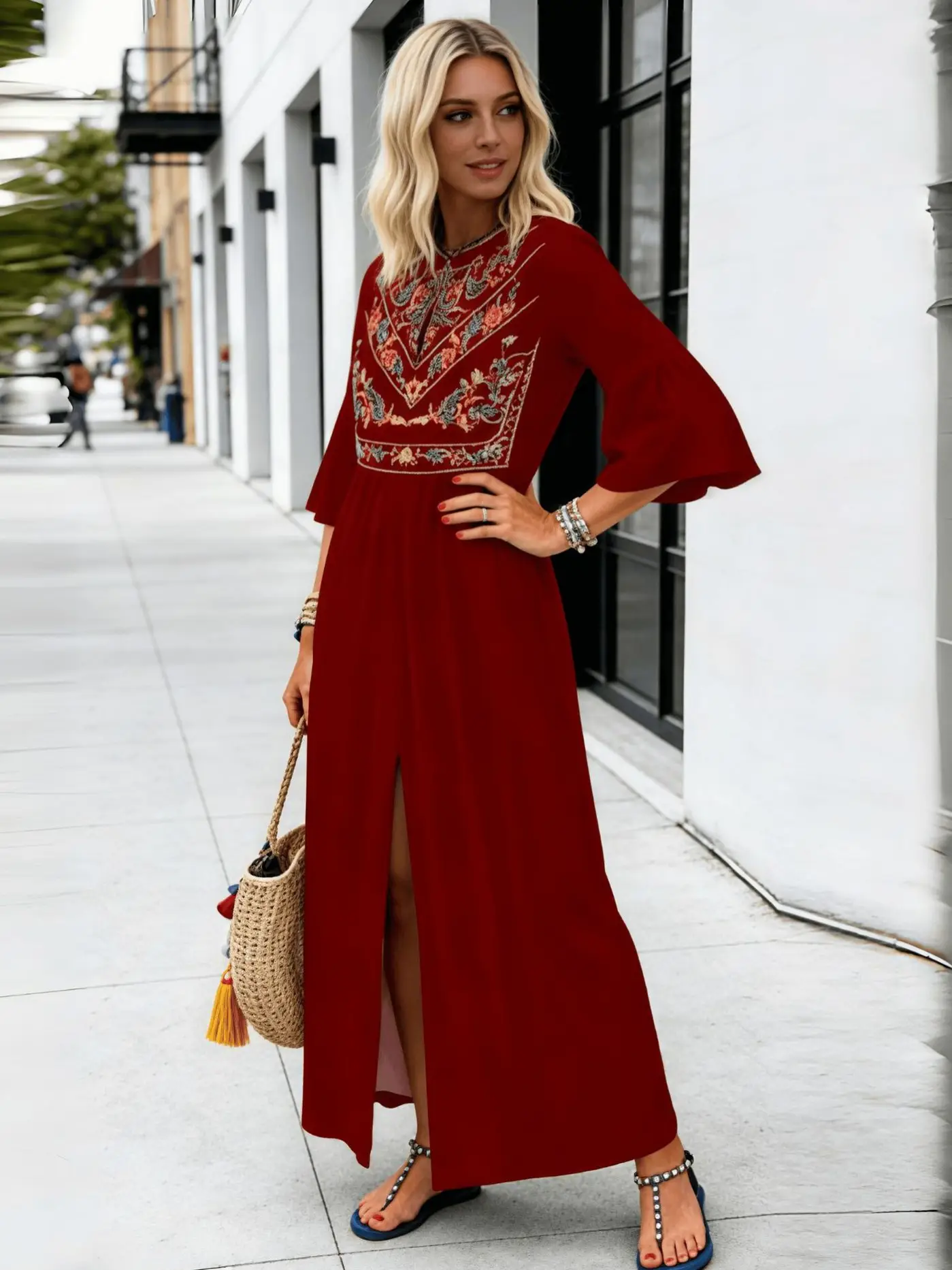 Black Ethnic Printed A-Line Dress with Patchwork Design - Image 7