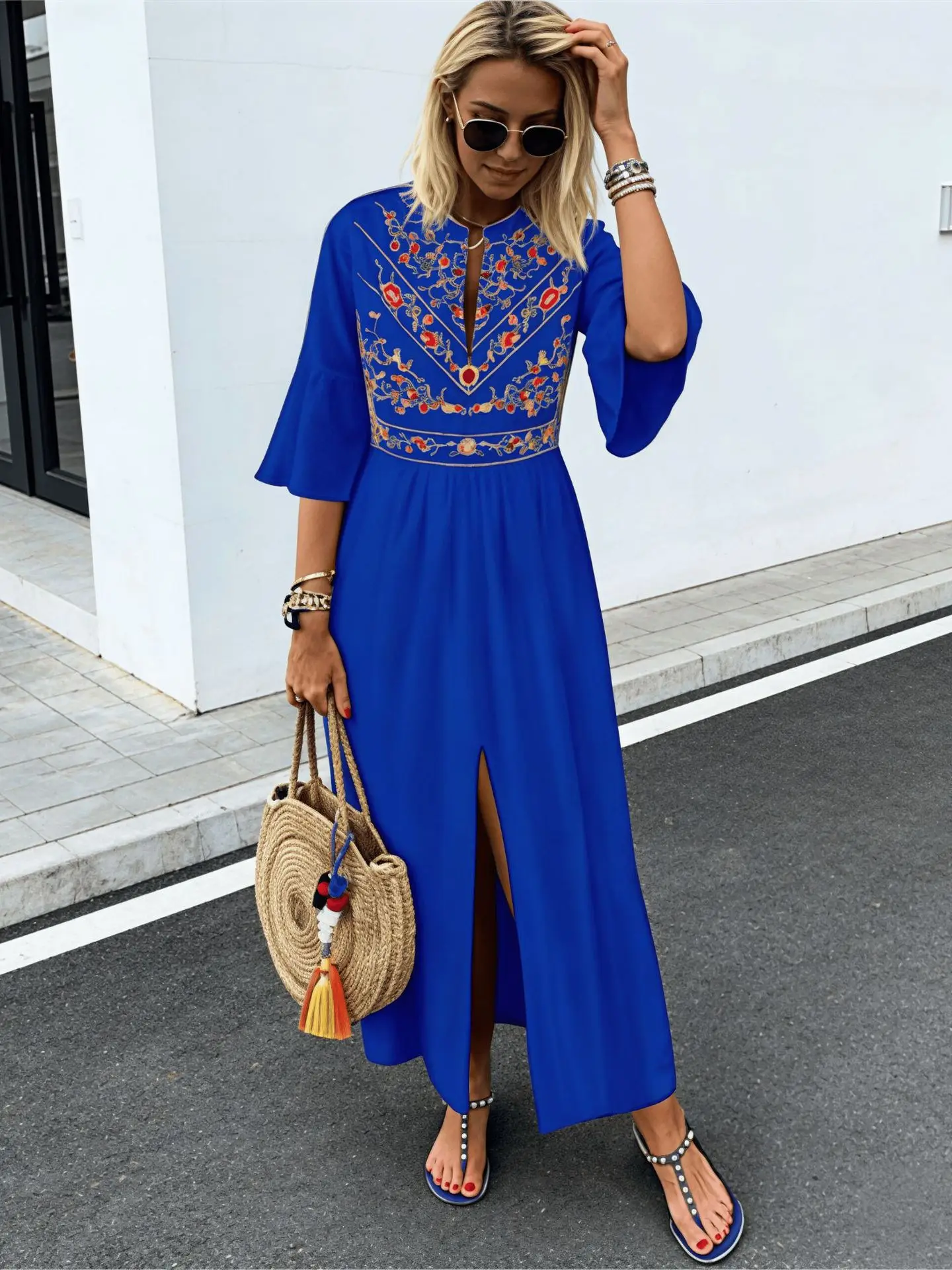 Black Ethnic Printed A-Line Dress with Patchwork Design - Image 8