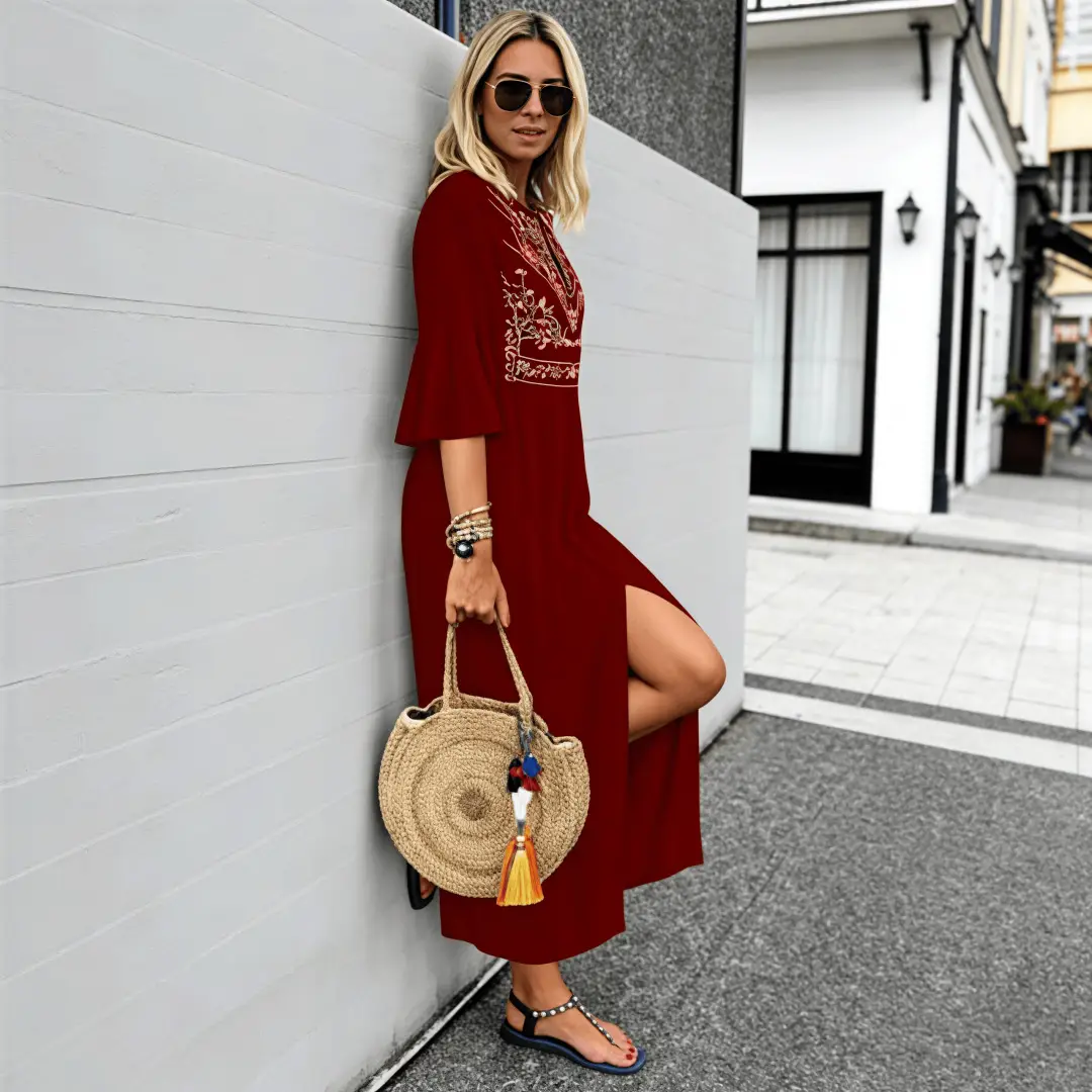 Black Ethnic Printed A-Line Dress with Patchwork Design — feature 11