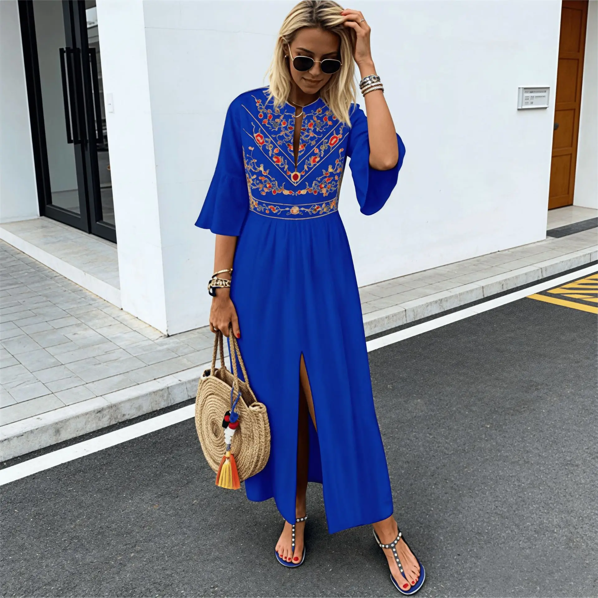 Black Ethnic Printed A-Line Dress with Patchwork Design — feature 13