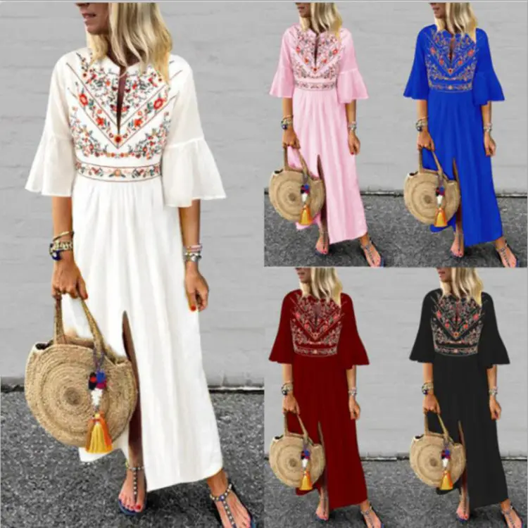 Black Ethnic Printed A-Line Dress with Patchwork Design — feature 3