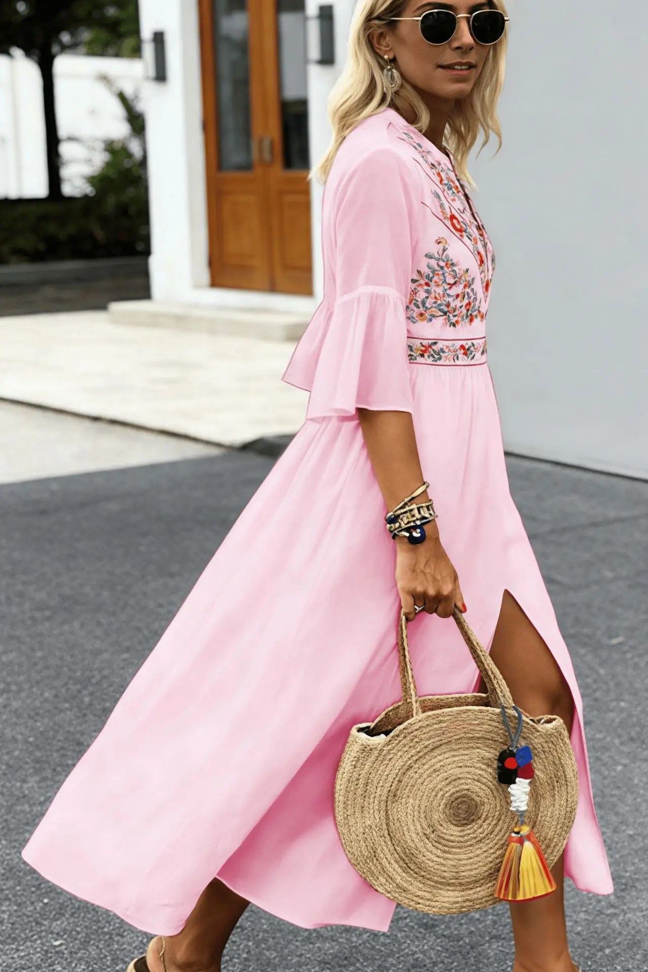 Black Ethnic Printed A-Line Dress with Patchwork Design — feature 9