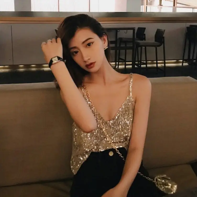 2024 New Style Sparkling Sequin Suspender Vest for Women