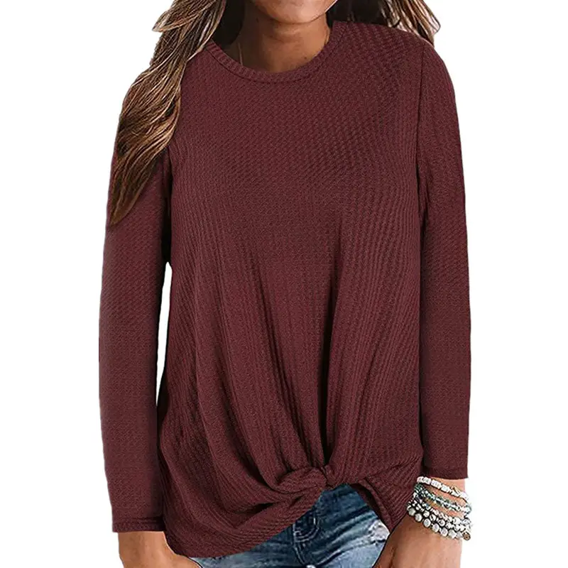 New Hot 2021 Pink Waffle Knit Long Sleeve T-Shirt - Image 13