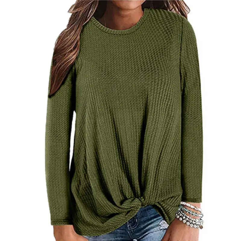 New Hot 2021 Pink Waffle Knit Long Sleeve T-Shirt - Image 14