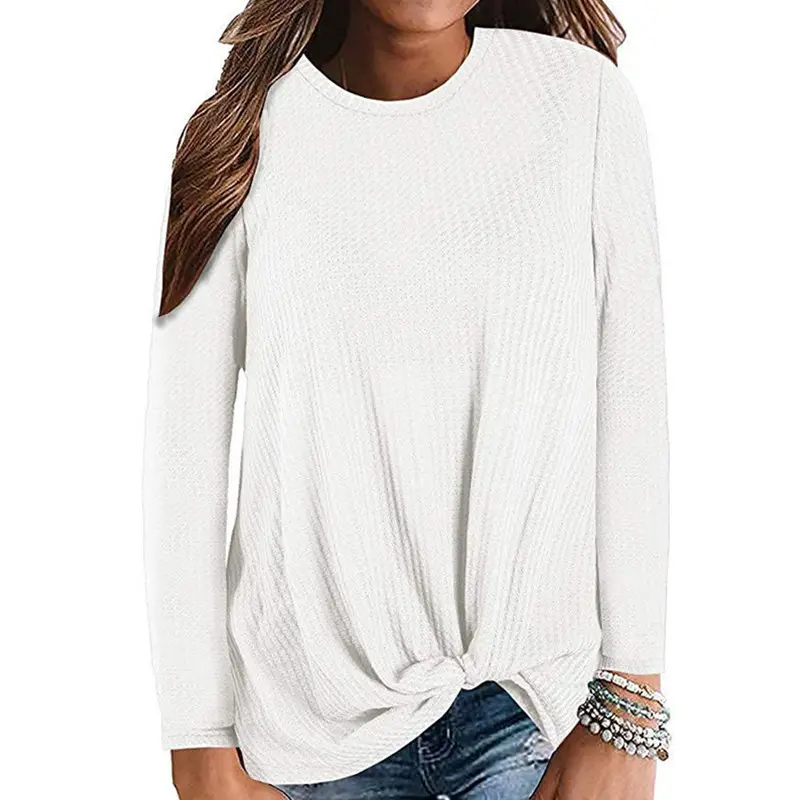 New Hot 2021 Pink Waffle Knit Long Sleeve T-Shirt - Image 15