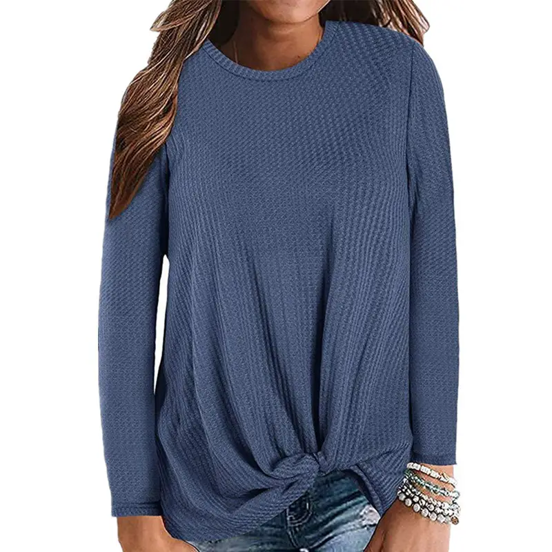 New Hot 2021 Pink Waffle Knit Long Sleeve T-Shirt - Image 16