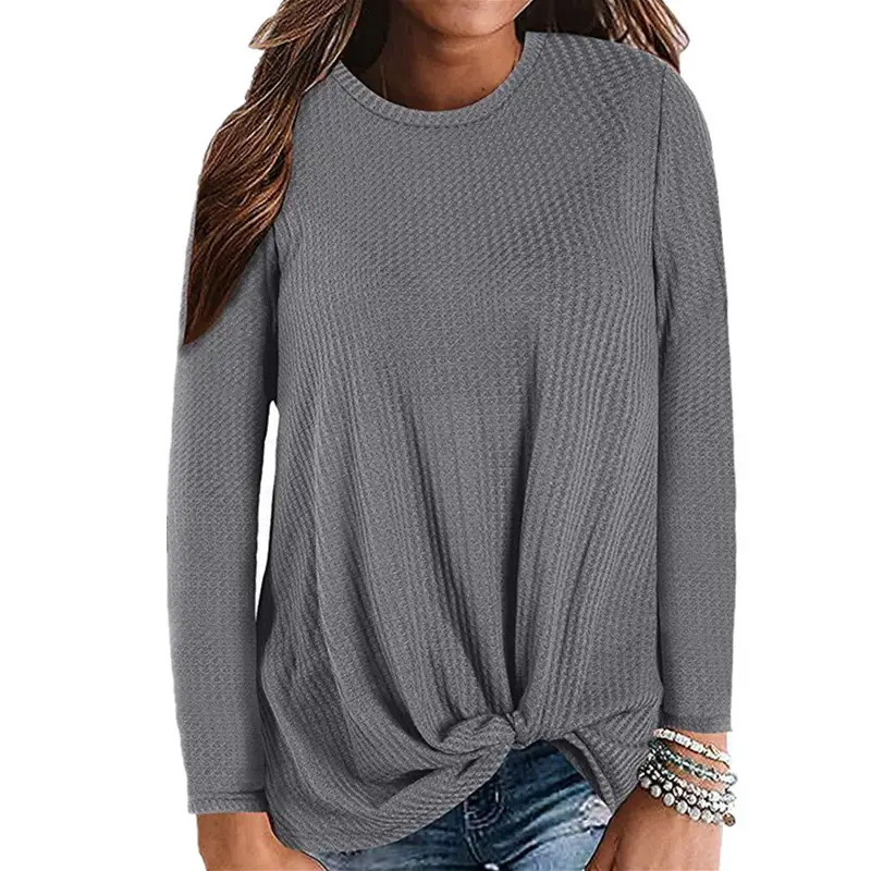 New Hot 2021 Pink Waffle Knit Long Sleeve T-Shirt - Image 17