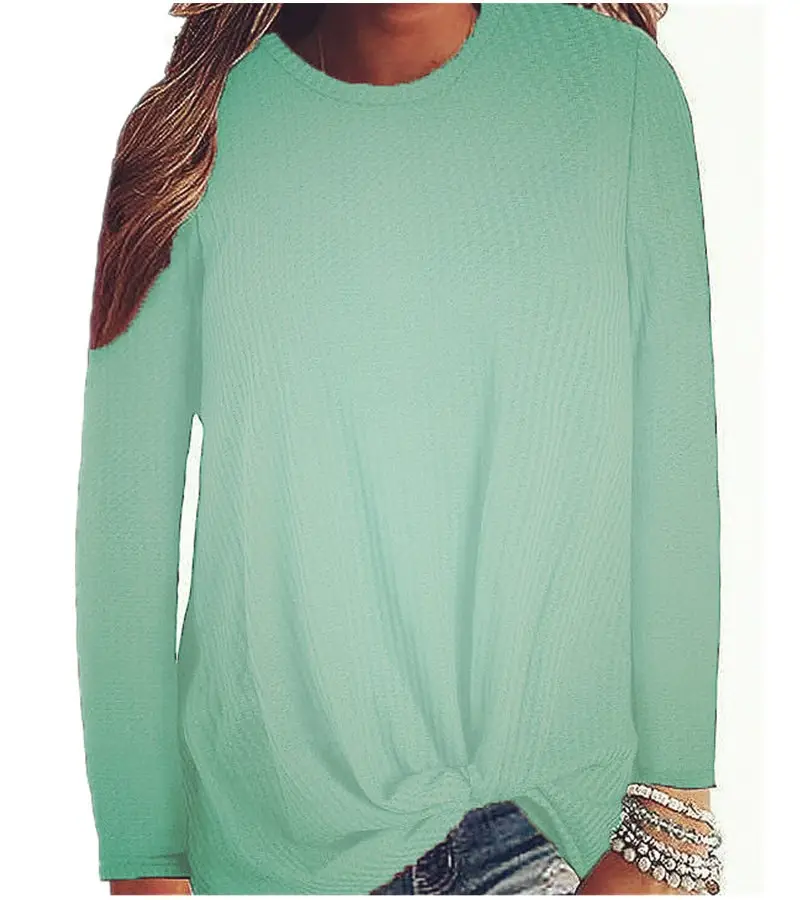 New Hot 2021 Pink Waffle Knit Long Sleeve T-Shirt - Image 12