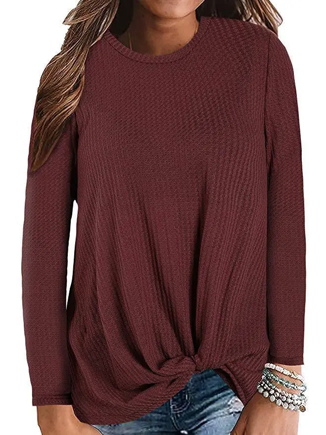 New Hot 2021 Pink Waffle Knit Long Sleeve T-Shirt - Image 2