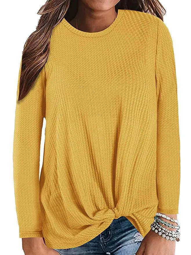 New Hot 2021 Pink Waffle Knit Long Sleeve T-Shirt - Image 3