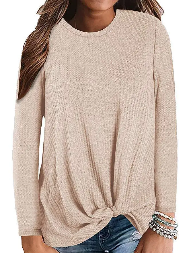 New Hot 2021 Pink Waffle Knit Long Sleeve T-Shirt - Image 5