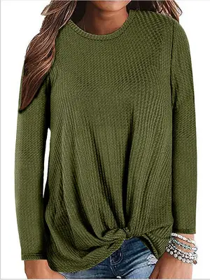 New Hot 2021 Pink Waffle Knit Long Sleeve T-Shirt - Image 8