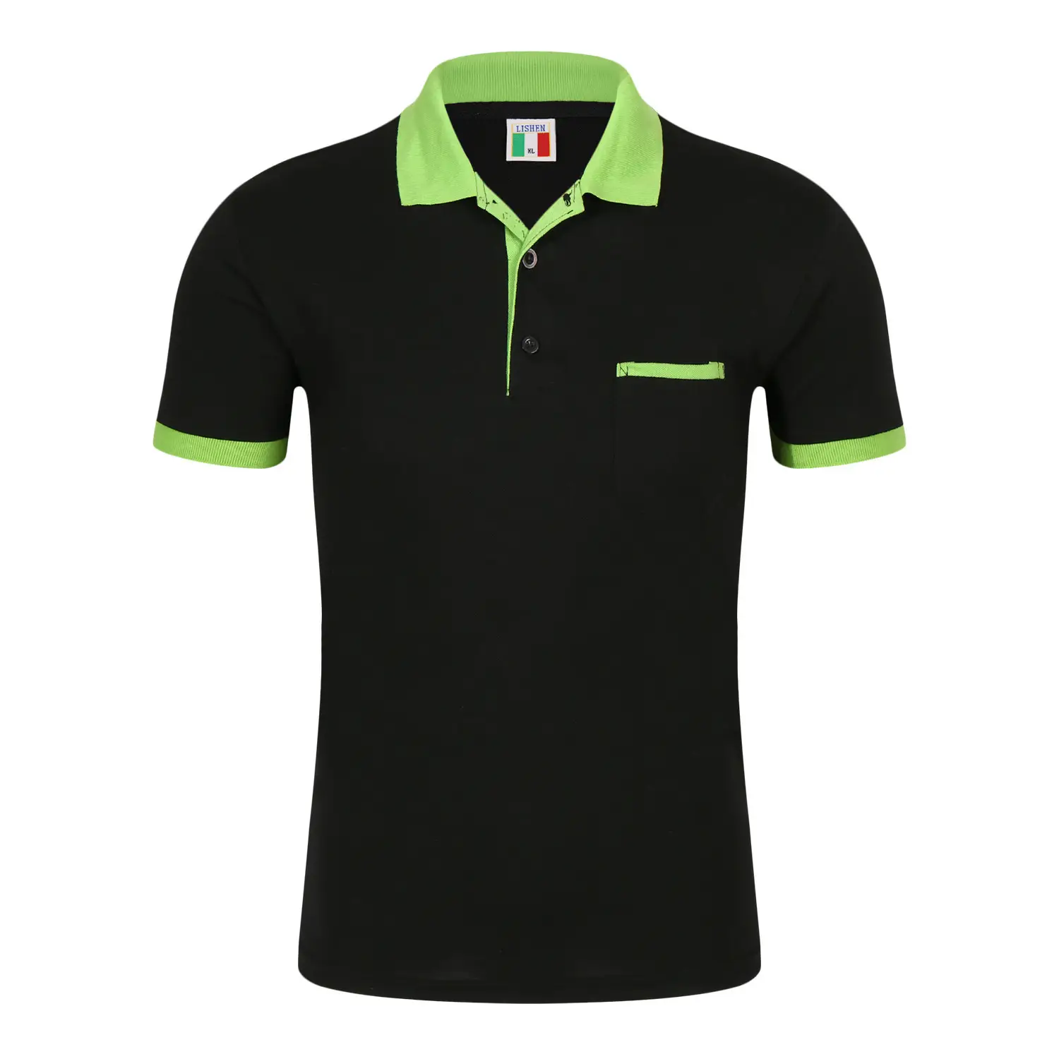 Unisex Black Polo T-Shirt with Red Collar & Flap Pocket - Image 7