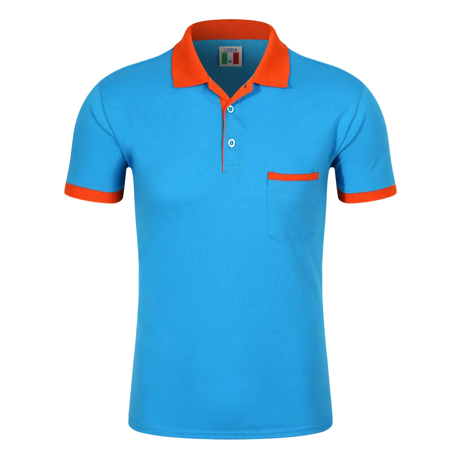 Unisex Black Polo T-Shirt with Red Collar & Flap Pocket - Image 11