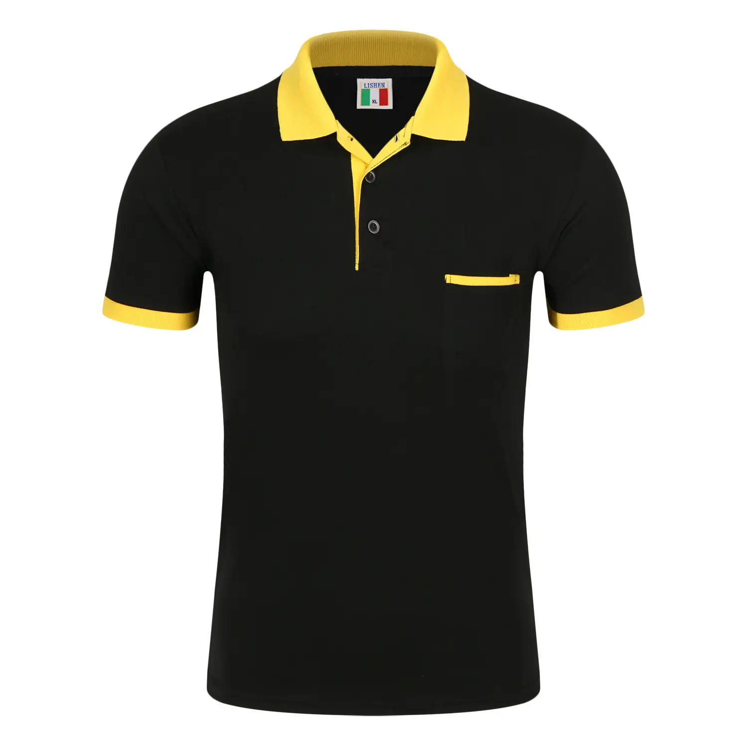 Unisex Black Polo T-Shirt with Red Collar & Flap Pocket - Image 5