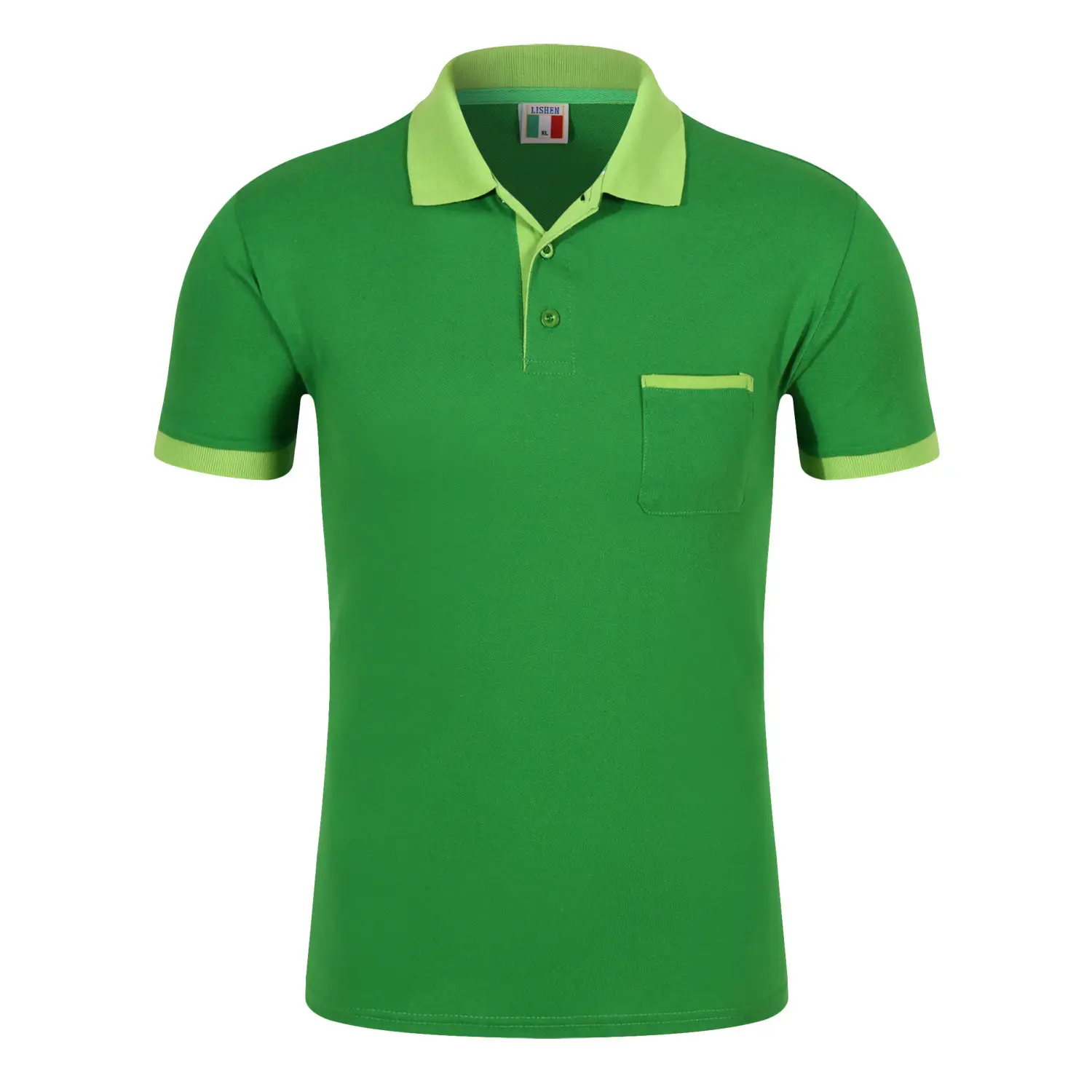 Unisex Black Polo T-Shirt with Red Collar & Flap Pocket - Image 8