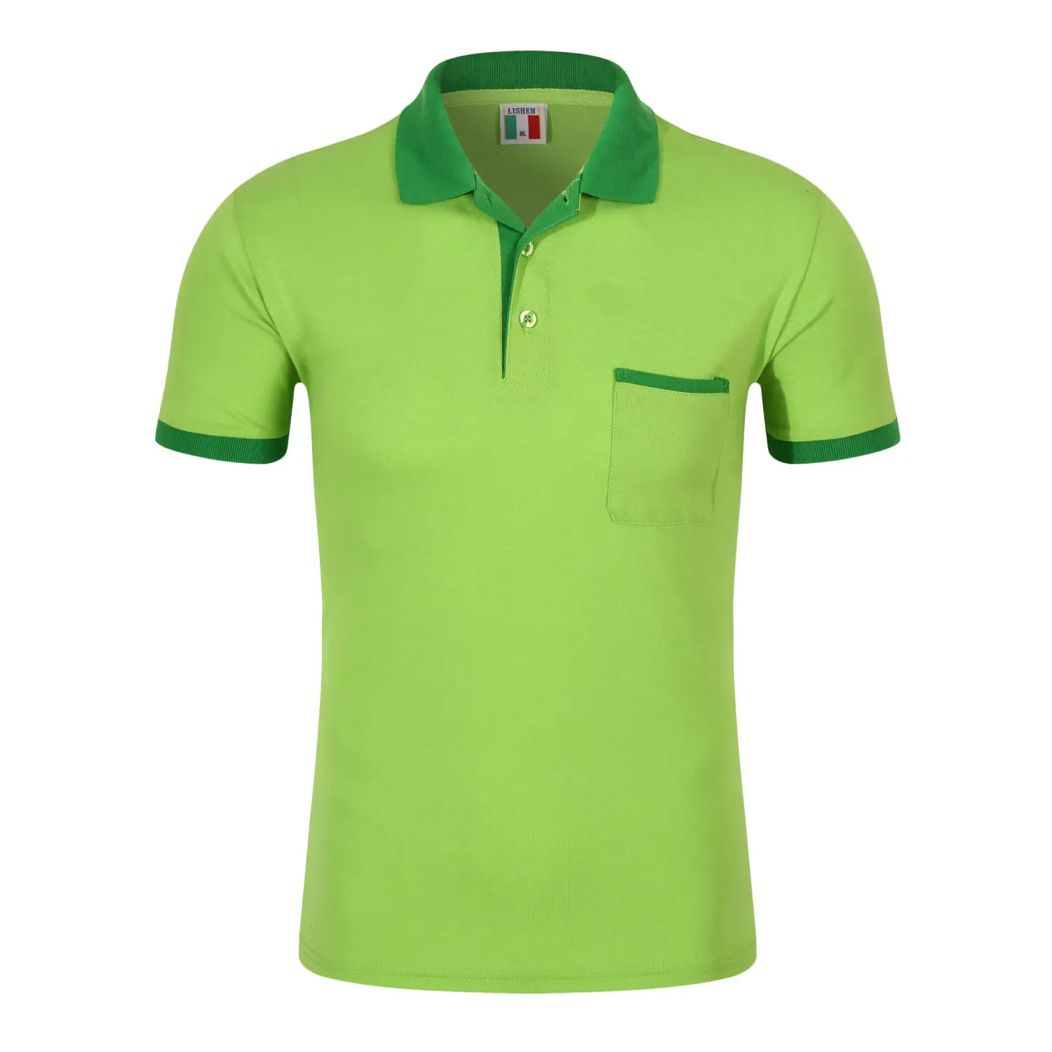Unisex Black Polo T-Shirt with Red Collar & Flap Pocket - Image 9