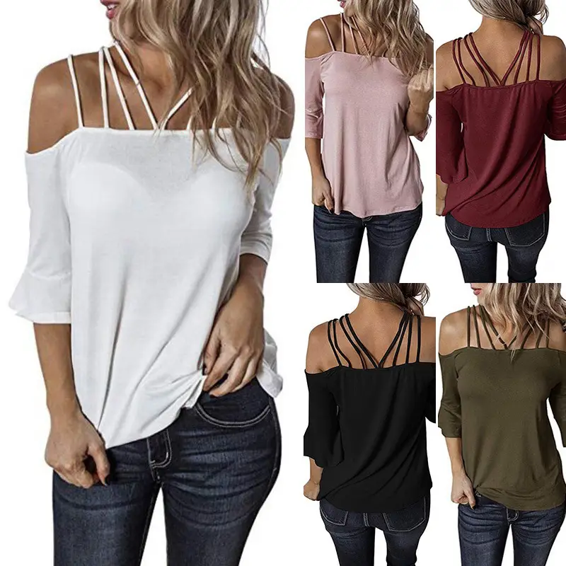 2023 Cross-Border Women's Shoulder Strap T-Shirt Set - Image 6