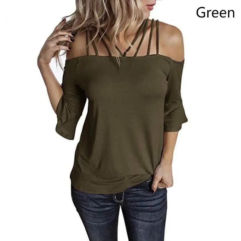 2023 Cross-Border Women's Shoulder Strap T-Shirt Set - Image 9