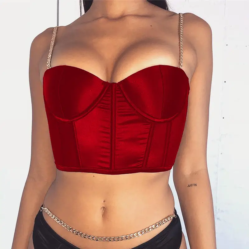 Red Satin Slim Fit Camisole with Chain Strap - Image 4