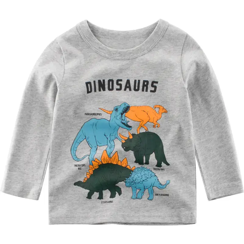 Dinosaur Print Long Sleeve T-Shirt for Boys Grey