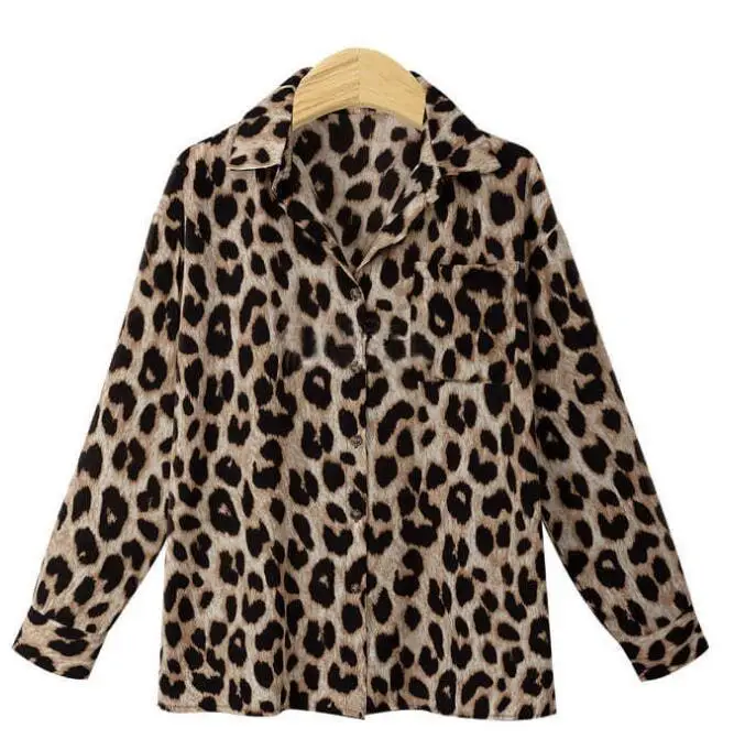 Leopard Print Long Sleeve Women's Polo Collar Shirt - Image 5