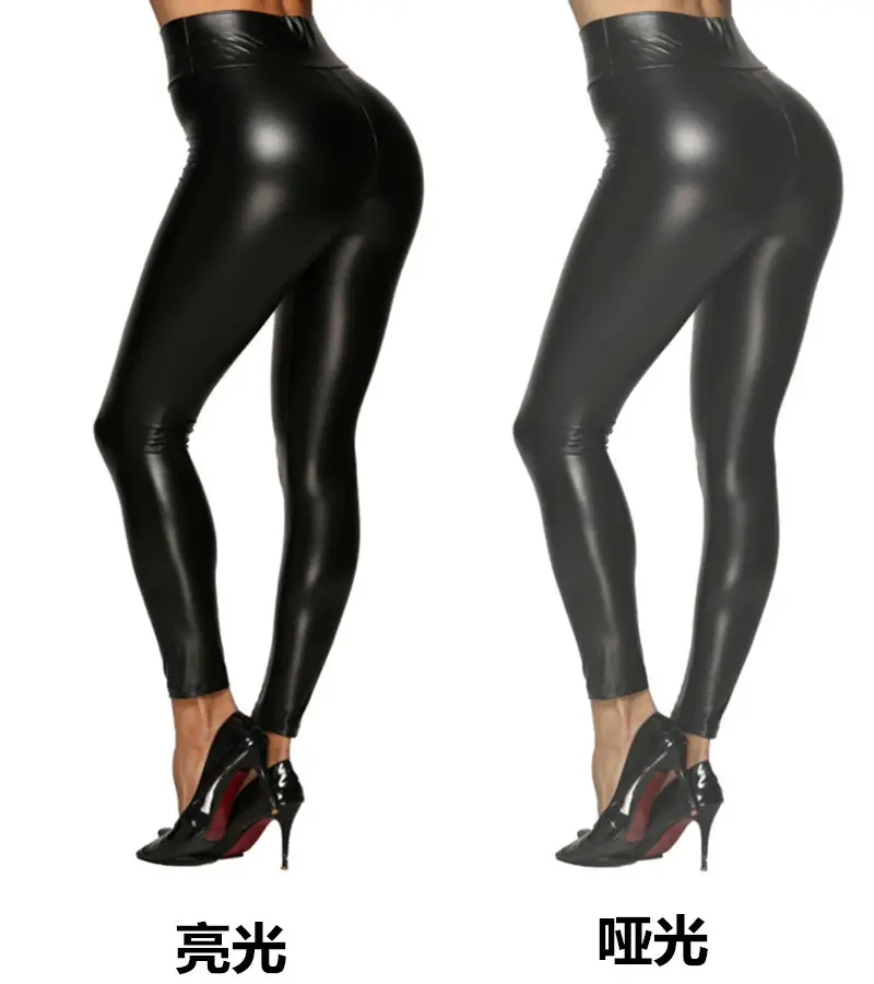 Women Black Thickened Matt Pu Leather Leggings High Waist - Image 11