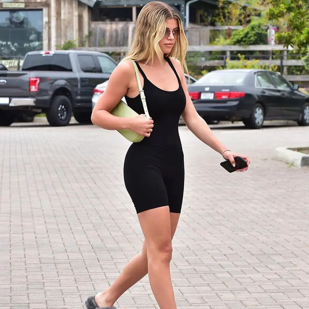 Women's Black Slim Fit Jumpsuit Shorts Set