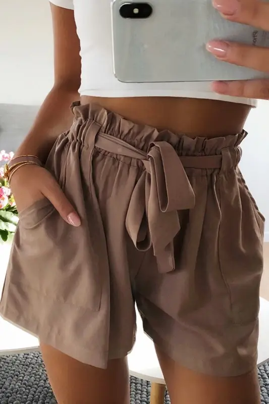 2021 Women's Elastic Waist Casual Shorts Black White - Image 9