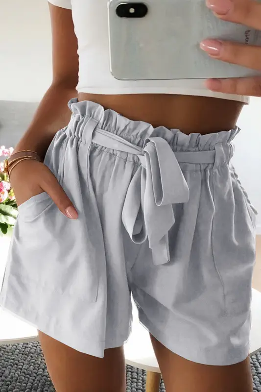 2021 Women's Elastic Waist Casual Shorts Black White - Image 4