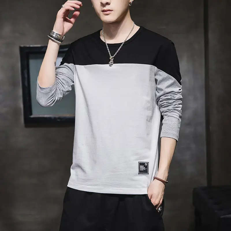 2025 Men Korean Style Slim T-Shirt Patchwork Color - Image 5
