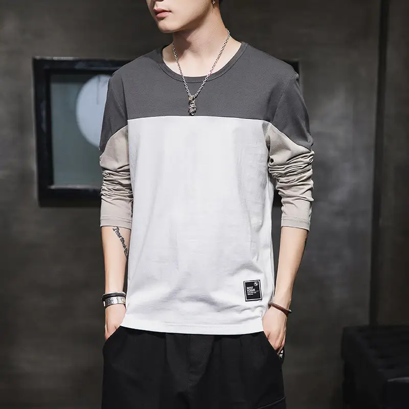 2025 Men Korean Style Slim T-Shirt Patchwork Color - Image 6