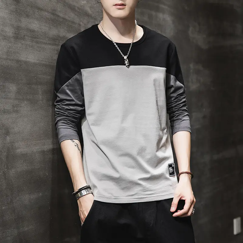 2025 Men Korean Style Slim T-Shirt Patchwork Color - Image 7